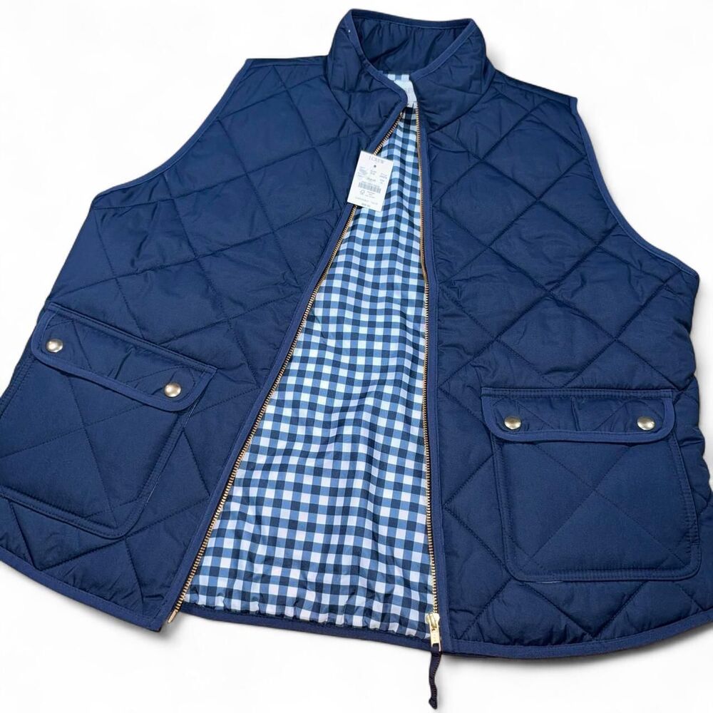 J.Crew Women's Navy Blue Quilted Full-Zip Puffer Vest XL NEW NWT AP678